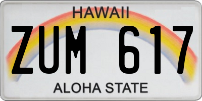 HI license plate ZUM617