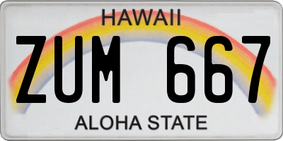 HI license plate ZUM667