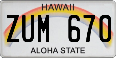 HI license plate ZUM670