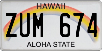 HI license plate ZUM674