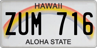 HI license plate ZUM716