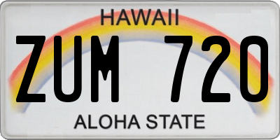 HI license plate ZUM720