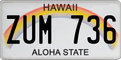 HI license plate ZUM736