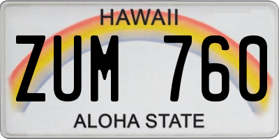 HI license plate ZUM760