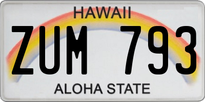 HI license plate ZUM793