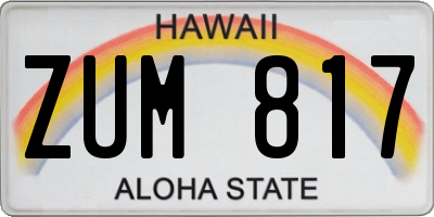 HI license plate ZUM817