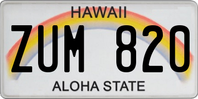 HI license plate ZUM820