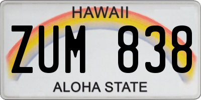 HI license plate ZUM838