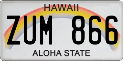 HI license plate ZUM866