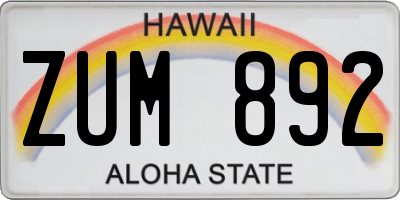 HI license plate ZUM892