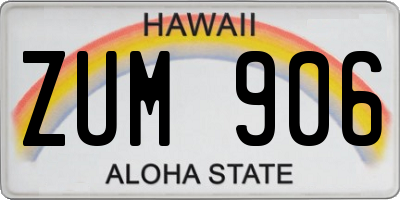 HI license plate ZUM906