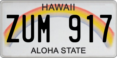 HI license plate ZUM917