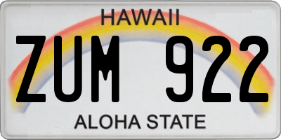 HI license plate ZUM922