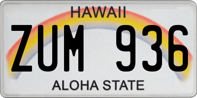 HI license plate ZUM936