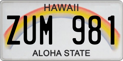 HI license plate ZUM981