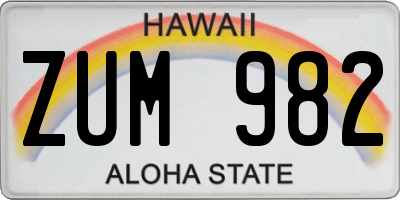 HI license plate ZUM982