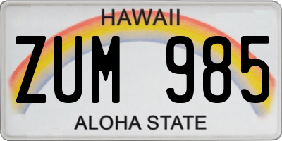 HI license plate ZUM985