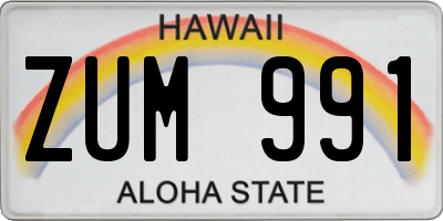 HI license plate ZUM991