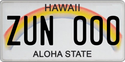 HI license plate ZUN000