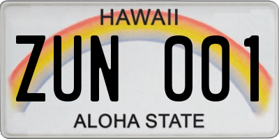 HI license plate ZUN001
