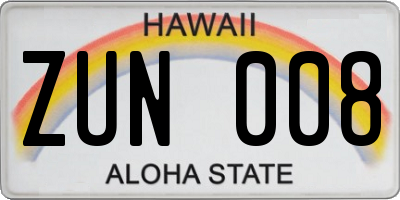 HI license plate ZUN008