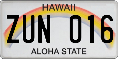 HI license plate ZUN016