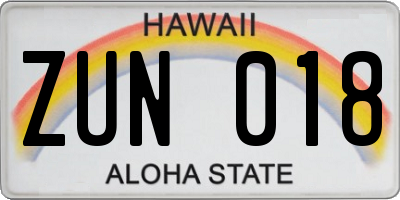 HI license plate ZUN018