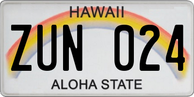 HI license plate ZUN024