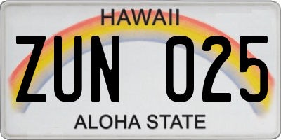 HI license plate ZUN025