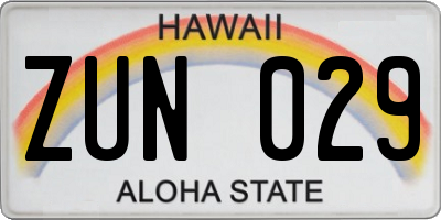 HI license plate ZUN029