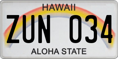 HI license plate ZUN034