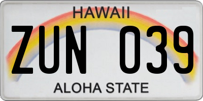 HI license plate ZUN039