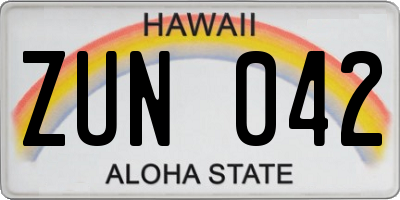 HI license plate ZUN042