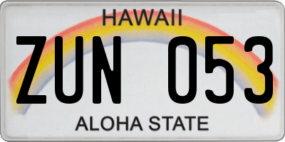 HI license plate ZUN053