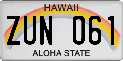 HI license plate ZUN061