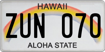 HI license plate ZUN070