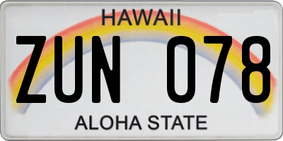 HI license plate ZUN078