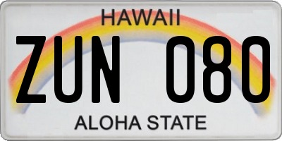 HI license plate ZUN080