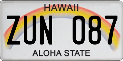 HI license plate ZUN087
