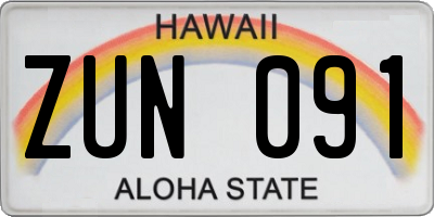 HI license plate ZUN091