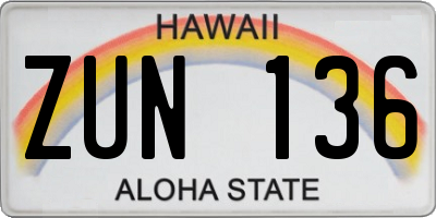 HI license plate ZUN136