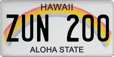 HI license plate ZUN200