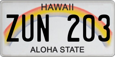 HI license plate ZUN203
