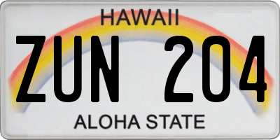 HI license plate ZUN204