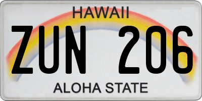 HI license plate ZUN206