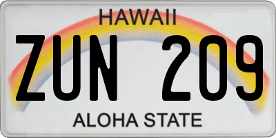 HI license plate ZUN209