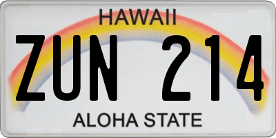 HI license plate ZUN214