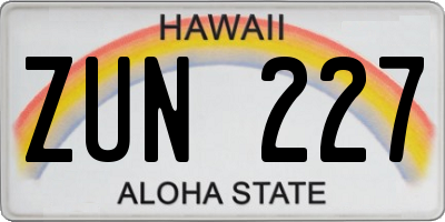 HI license plate ZUN227