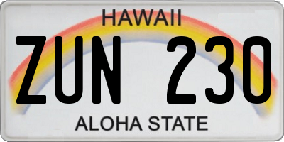HI license plate ZUN230
