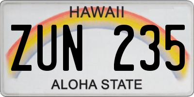 HI license plate ZUN235